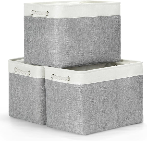 Bidtakay Large Storage Baskets, 3-Pack Fabric Closet Organizers, 16x11.8x11.8 In, Collapsible Bins with Handles,