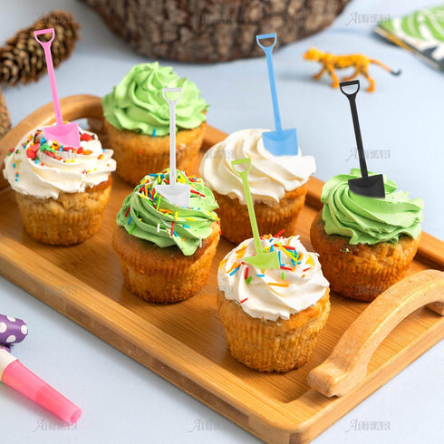 AUEAR 100 Pack Colorful Mini Shovel Shape Disposable Plastic Spoons for Ice Cream and Dessert