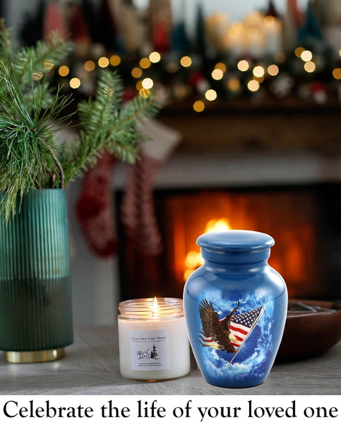 American Glory Keepsake Urn - Mini Urn for Ashes with American Flag and Eagle Design, Includes Premium Case & Velvet Bag