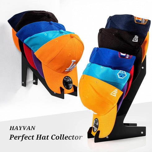 HAYVAN Hat Racks for Baseball Caps Set of 2 - Wall Mount or Stand Up, Acrylic Display and Storage for Up to 10 Caps