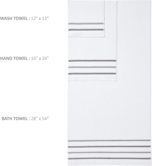 8 Set 8 Comfort Spaces Cotton Piece Bath Towel Striped Ultra Soft Hotel Quality Quick Dry Absorbent Bathroom Shower