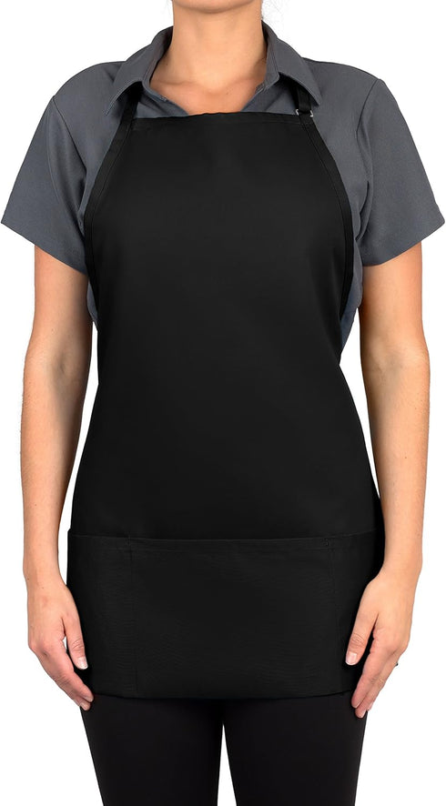 3 Pack 6 KNG Black Pocket Adjustable Bib Apron for Men and Women