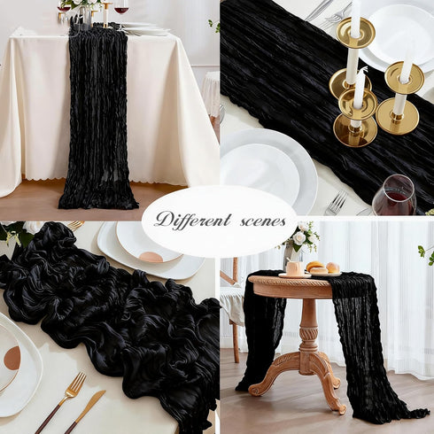 SRIZIAN 10ft Black Cheesecloth Table Runners, Wide Gauze Boho Table Runners for Bridal Shower Wedding Birthday Party
