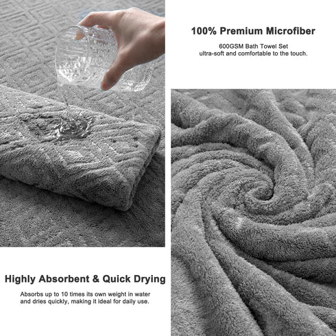 12 Set Set Hotel-4 4 4 Jarson Pieces Bath Towel Soft, Dark Grey - Quick Dry Family Towels for Bath, Highly Absorbent