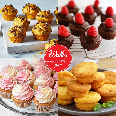 Walfos Mini Silicone Muffin Pan - 24 Cups, Non-stick Baking Pan, BPA Free and Dishwasher Safe