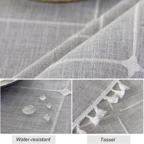 Kunxufi 24 24 Inch Farmhouse Small Square Grey Waterproof Tablecloth Heavy Weight Cotton Linen Table Cloth with Tassels
