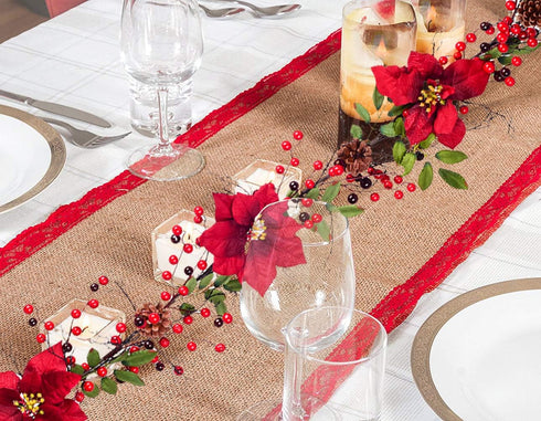 DearHouse 5.3 Ft Artificial Poinsettia Christmas Garland with Red Berries, Holly Leaves, Pine Cone Decor