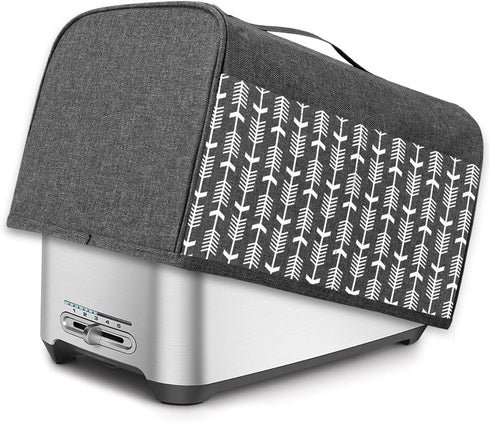 Yarwo 4 Slice Toaster Cover with Pockets, Nylon Fits Most Long Slot Toasters, Gray with Arrow