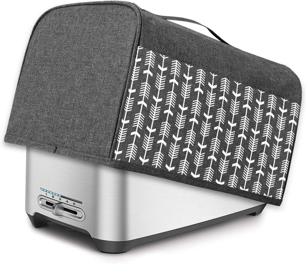 Yarwo 4 Slice Toaster Cover with Pockets, Nylon Fits Most Long Slot Toasters, Gray with Arrow