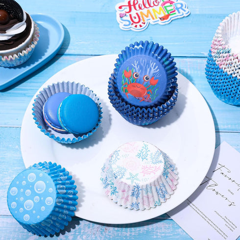 Whaline 600Pcs Ocean Themed Cupcake Liners, Summer Baking Cups for Bridal Baby Shower Wedding Birthday Party