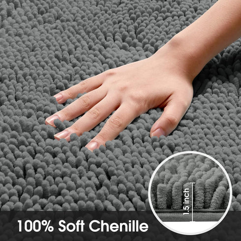 HOMEIDEAS Bathroom Rug Runner Grey, Ultra Soft Non-Slip Long Bath Rug, Thick Chenille Plush Machine Washable