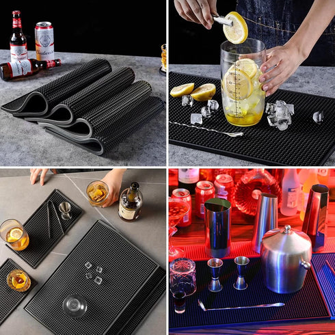 Bar Mat 6 x 12 Small Black, Coffee Mat for Home Bar, Spill Mat for Cocktail Bartender Kitchen Countertop