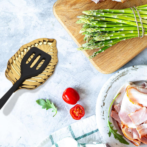 Gold Spoon Rest for Kitchen Counter, 6.7inch Gold Leaf Spoon Rack, Stainless Steel Utensil Holder for Cooking