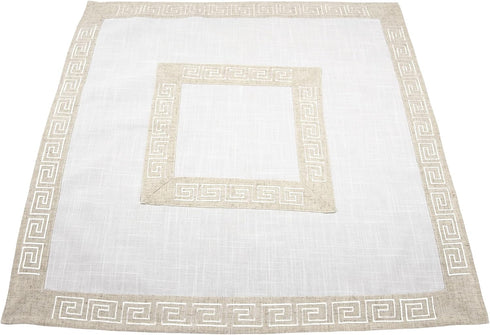 Linens, Art and Things Neutral Earth Tones Greek Key, Square Table Topper, 34Wx34L