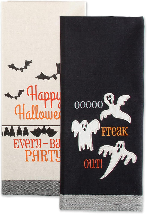 DII Spooky Kitchen Towel Collection - Halloween Décor Printed Dishtowel Set, 18x28, Bats & Ghosts