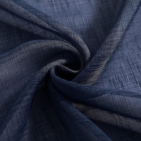 Navy Kitchen Curtains, 36 Inch Length for Basement Window, Semi Sheer Faux Linen Short Cafe Tier Drapes