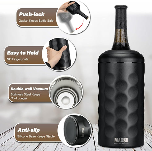 750 ml MAXSO Wine Chiller Bucket, Portable Champagne & Wine Bottle Cooler Keep Wine & Beverages Cold, Stainless Steel
