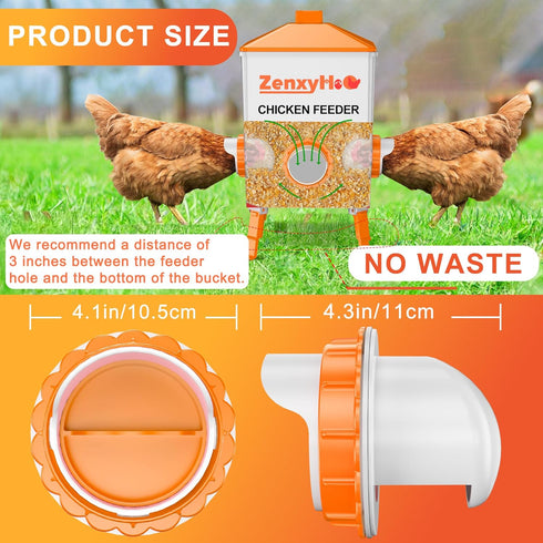 8 ZenxyHoC DIY Chicken Feeders No Waste, Ports Poultry Feeder with Hole Saw for Buckets Troughs Orange