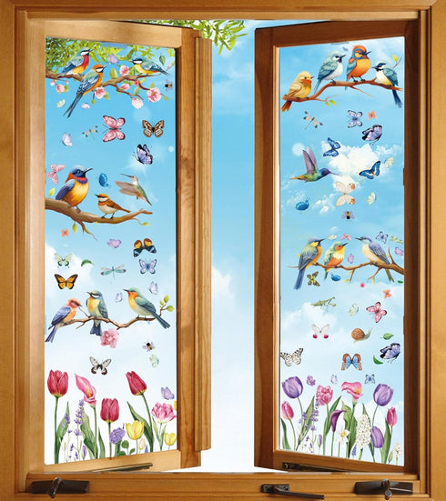 Spring Window Cling Sticker, 78PCS Tulip Butterfly Flower Decals, Prevent Bird Strikes, Home Decor