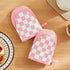 Set 2 Ohocut Pink Checkered Mini Oven Mitts Heat Resistant, Vintage Retro Checkerboard Mini Silicone Oven Mitts Cute