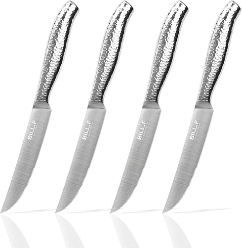 Serrated Steak Knife Set of 4, BILL.F Stainless Steel Steak Knives