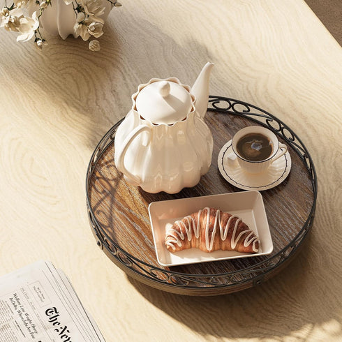 9" Countertop, Lazy Susan Turntable Organizer for Table Top, Round Wooden Lazy Susan for Cabinet, Farmhouse Decorative