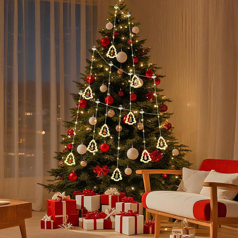 Remote,8 IP65 10 Christmas Tree Curtain Lights, Christmas Window Lights Decor with Lighting Modes, Waterproof, Hooks
