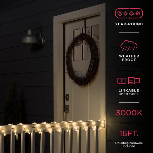 16ft 3000K, 54503 UltraPro LED Rope Lights, Classic Clear Rope, Warm White Light Indoor/Outdoor, Flexible, Linkable