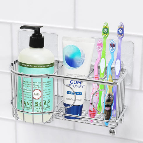 Simple Houseware Stainless Steel 6 Slots Toothbrush Holder, Adhesive Wall Organizer in Chrome