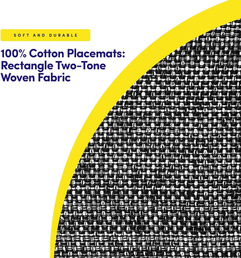 Sweet Home Collection 100% Cotton Placemats, Set of 6, Two Tone Woven Fabric, 13" x 19", Soft Durable Table Mat, Black