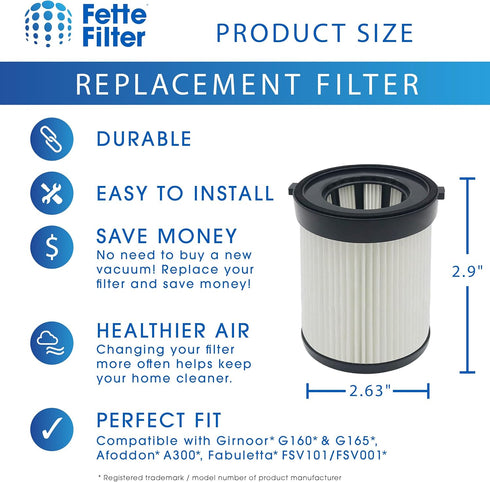 Fette Filter FSV001 Hepa Filter Replacement Pack of 4 Compatible with Fabuletta FSV001 FSV101 Girnoor G165 G160 Afoddon