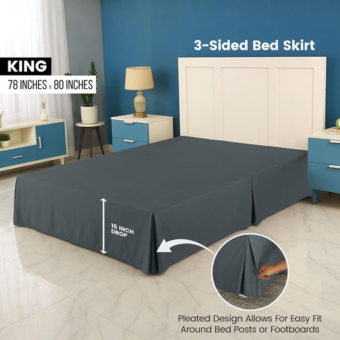 Utopia Bedding King Bed Skirt - Soft Quadruple Pleated with 16 Inch Tailored Drop - Hotel Quality, Grey