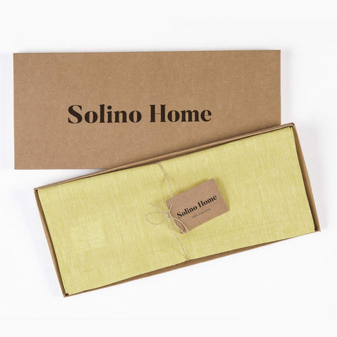 60 Inches 100% 14 60 Inch Summer, Solino Home Linen Small Table Runner - Athena, Pure Linen Chambray Yellow Table