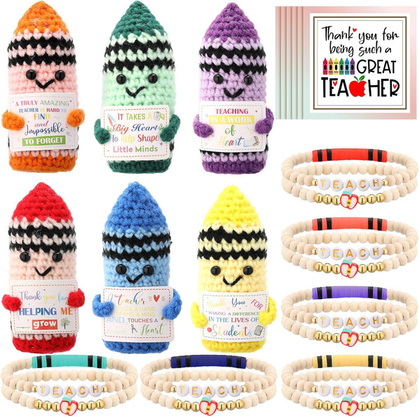 6 Set Teacher Appreciation Gifts Crayon Crochet Dolls with Thank You Teacher