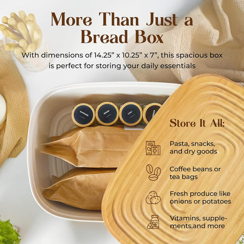 Countertop 2 ABIOTO Extra Large Bread Box for Kitchen with Bread Bags - Sturdy Modern Construction, Ribbed Design Keeps
