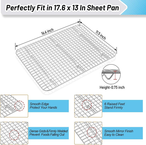TeamFar Baking Sheet with Rack, 17.6 x 13 x 1 Inch Stainless Steel Cookie Sheet with Cooling Rack Set