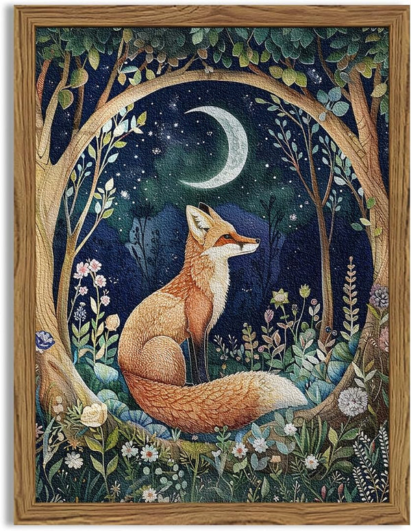 Hwetui Framed 3D Textured Vintage Wall Art - Cottagecore Hand Drawn Sandstone Fox