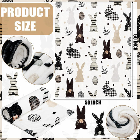 Windkream 50 60'' Cozy x Easter Throw Blanket Soft Flannel Bunny Blanket for Couch Bed Sofa Retro Rabbit Flannel Throw