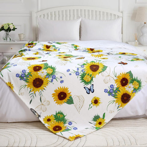 Cozy 60" 80" Sunflower Throw Blanket Ultra Soft Butterfly Floral Blanket Flannel Fleece Bed Blanket Lightweight Fuzzy