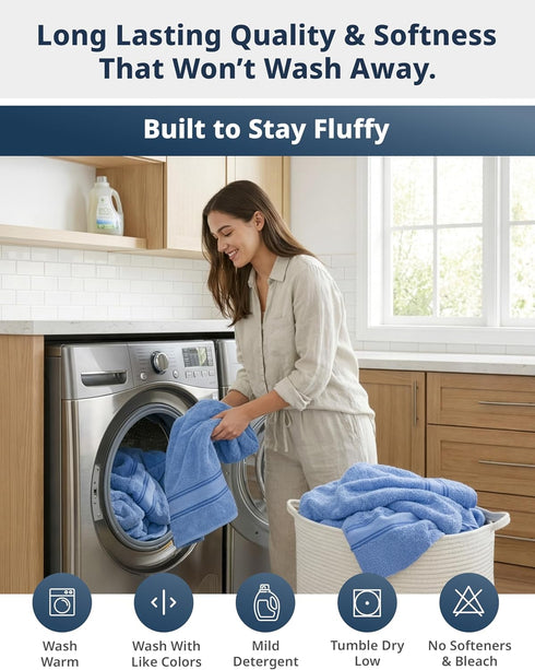 Set 6 Set, 100% 2 2 2 LANE LINEN Luxury Bath Towels - Piece Cotton Bathroom Towel, Zero Twist, Quick Dry Shower Towels