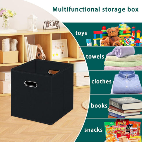 Black Foldable Storage Cubes Bins, Fabric Storage Box Organizer with Dual Handles for Home, Set of 3 (Black)