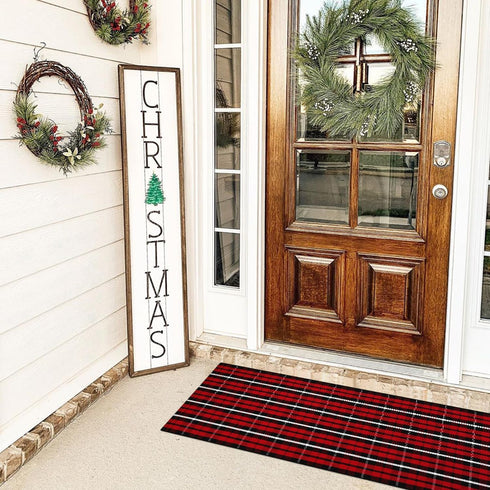 LEEVAN Buffalo Plaid Front Door Mat 24"x 51", Cotton Checkered, Washable, Outdoor Doormat for Kitchen, Bathroom