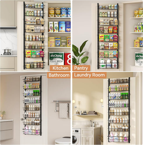 MIAOLI 8-Tier Over the Door Pantry Organizer, Adjustable Spice Rack Cabinet Door Shelves, Hanging Seasoning Organizer
