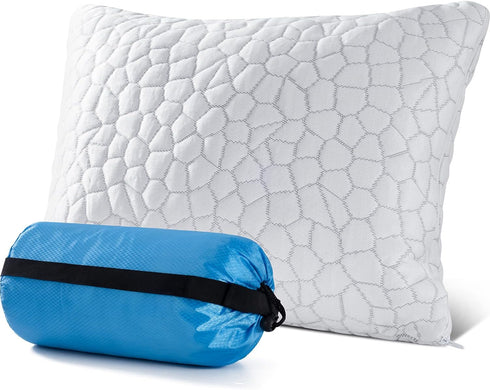 QUTOOL Small Travel Pillows for Sleeping, Cooling Memory Foam Camping Pillow, Portable with Travel Storage Bag