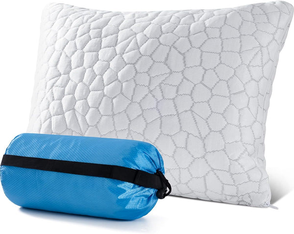 QUTOOL Small Travel Pillows for Sleeping, Cooling Memory Foam Camping Pillow, Portable with Travel Storage Bag