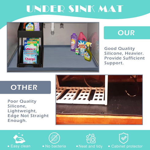 Under Sink Mat, 31'' x 22'' Waterproof Silicone Under Sink Liner Drip Tray, Sink Cabinet Protector Mats for Kitchen