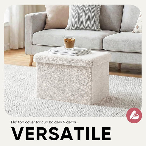 16.5in Small Storage Ottoman Foldable Sherpa Top Storage Bench,Foot Rest/Step Stool for Bedroom Dorm Entryway, Space