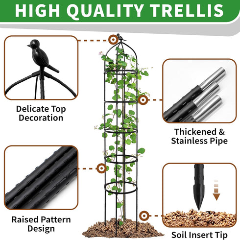 6.7FT Plants,81Metal Garden Obelisk Trellis for Climbing Plant Support Tower,Heavy Duty Thickened Tube,Rustproof Black