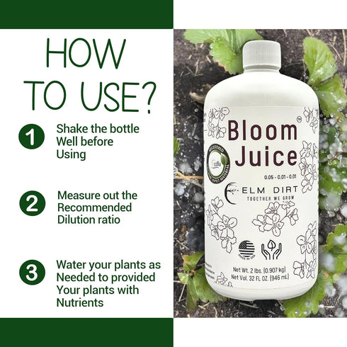 (1-32 oz Elm Dirt's Bloom Juice for All Flowering Plants Bottle)