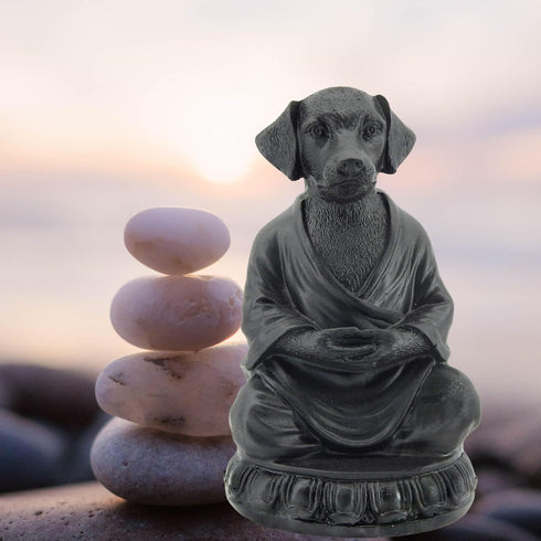 Bellaa 29608 Meditating Dog Statue, Cute Zen Buddha Yoga Pose Monk for Indoor and Outdoor Decor
